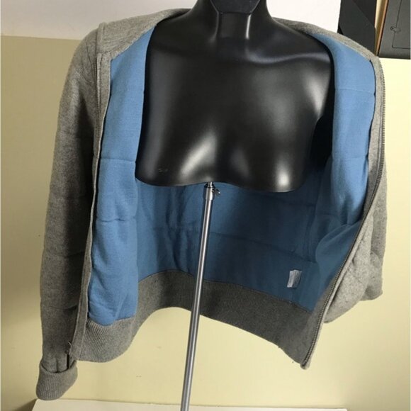 VINCE Quilted Cashmere Wool Hoodie Knit Jacket Puffy Cotton Sweater Zipper Cozy - Picture 12 of 16